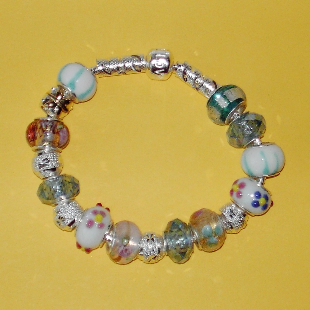 Lampwork, silver plated bracelet 7-3/4" (#307)